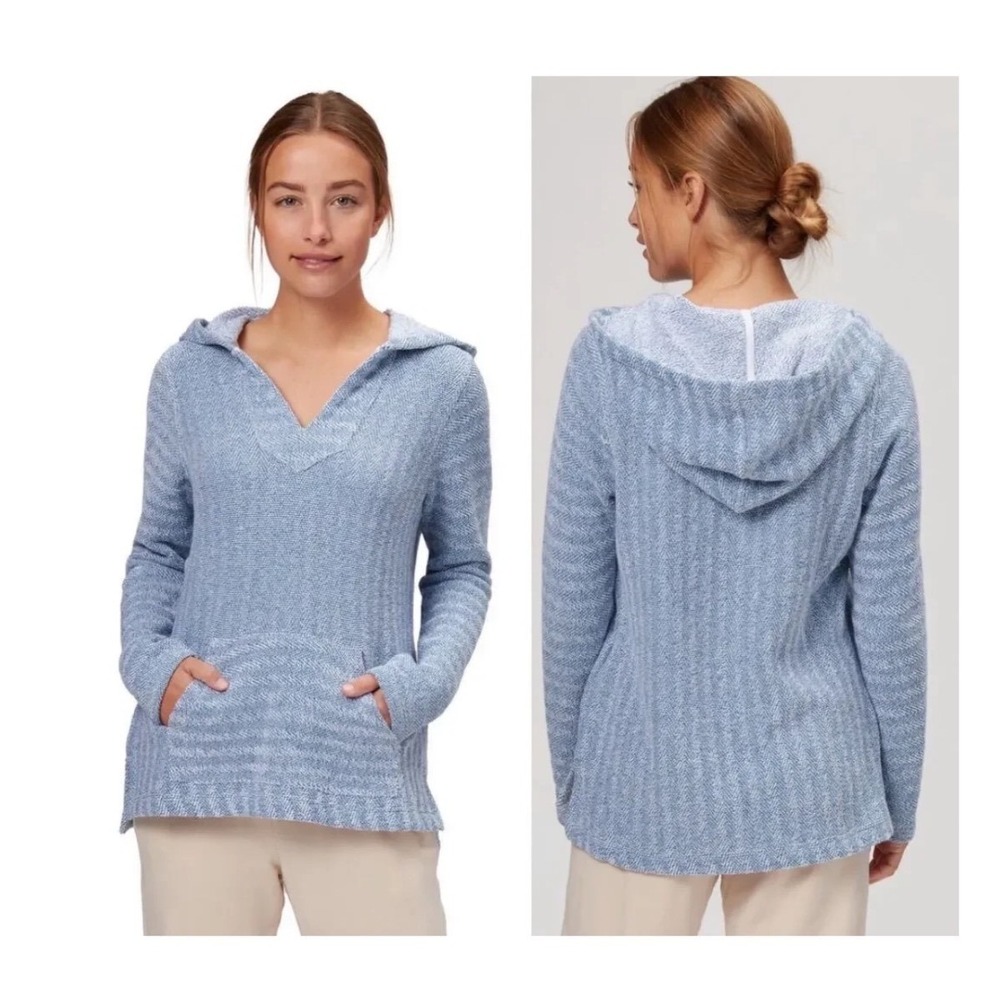 Faherty Whitewater Blue White Textured Knit Coastal Surf Organic Cotton Hoodie M